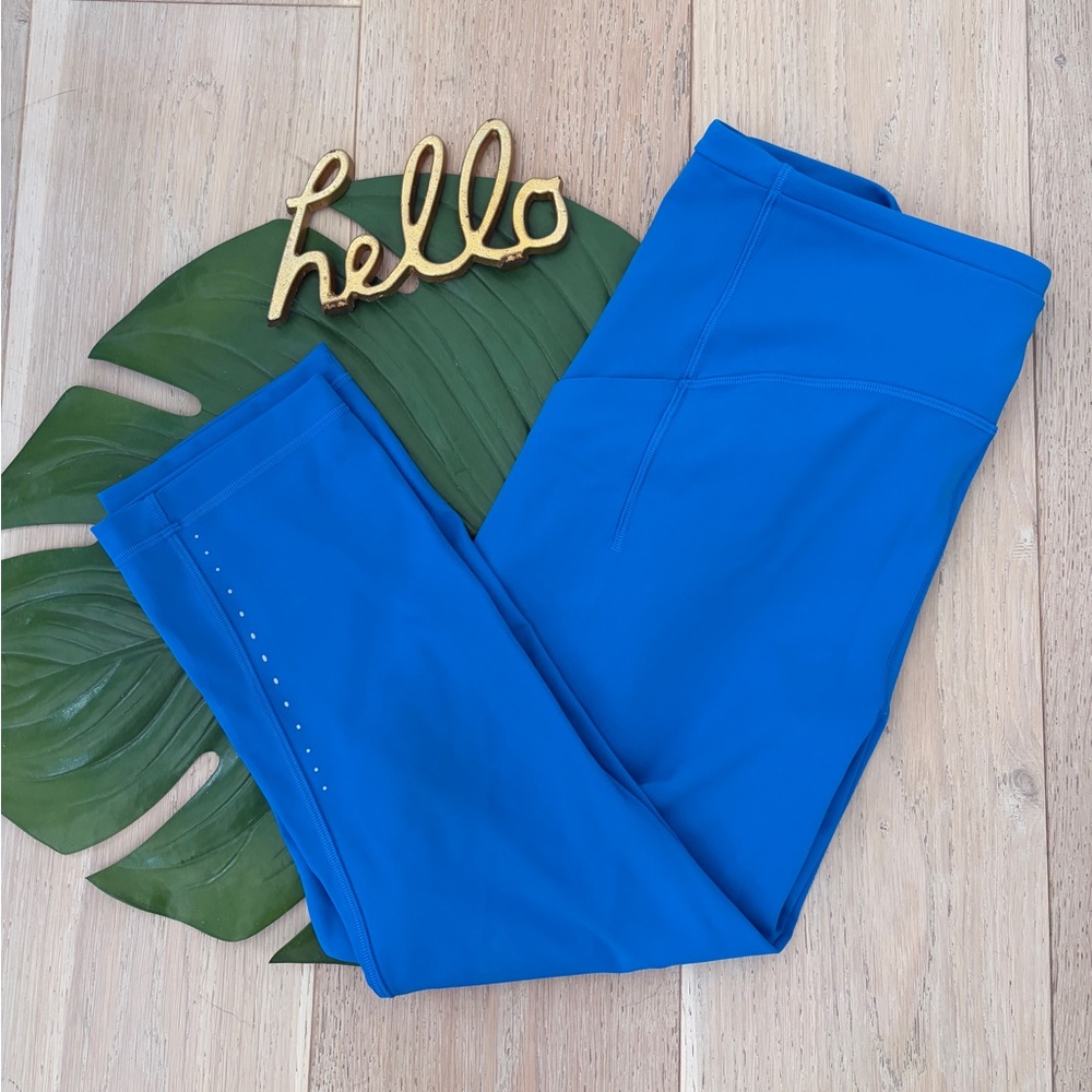lululemon fast and free hr crop 23” pockets running blue tight nulux size 12